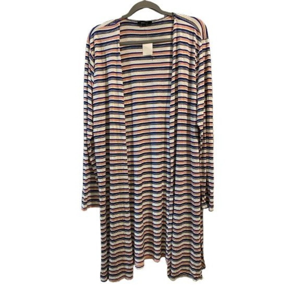 Women's 1X Cardigan Long Stripes Ambiance Rayon/Spandex Lightweight Side Slits